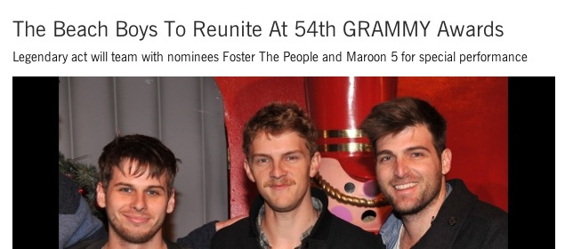 Beach Boys will appear on the Grammys with Foster The People and Maroon 5