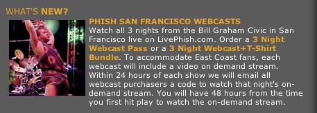 LivePhish to Offer Phish Webcasts from SF