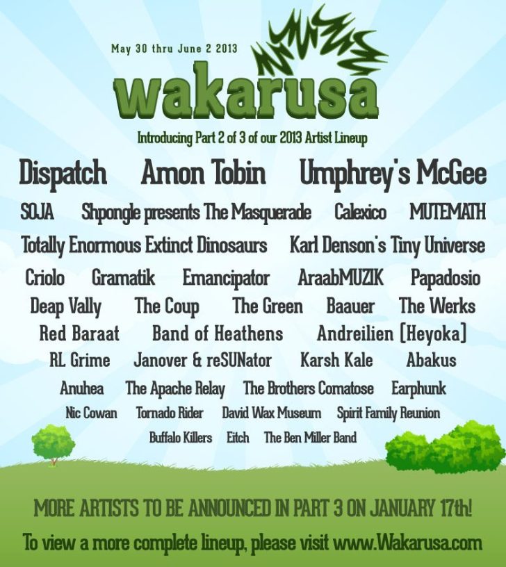 Wakarusa 2013: Phase Two Lineup Announced (Amon Tobin, UM, Dispatch and more)