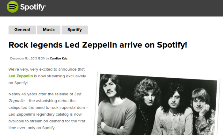 Led Zeppelin is now streaming on Spotify