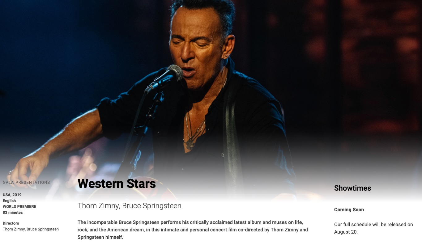 bruce springsteen announces western stars film debut at tiff