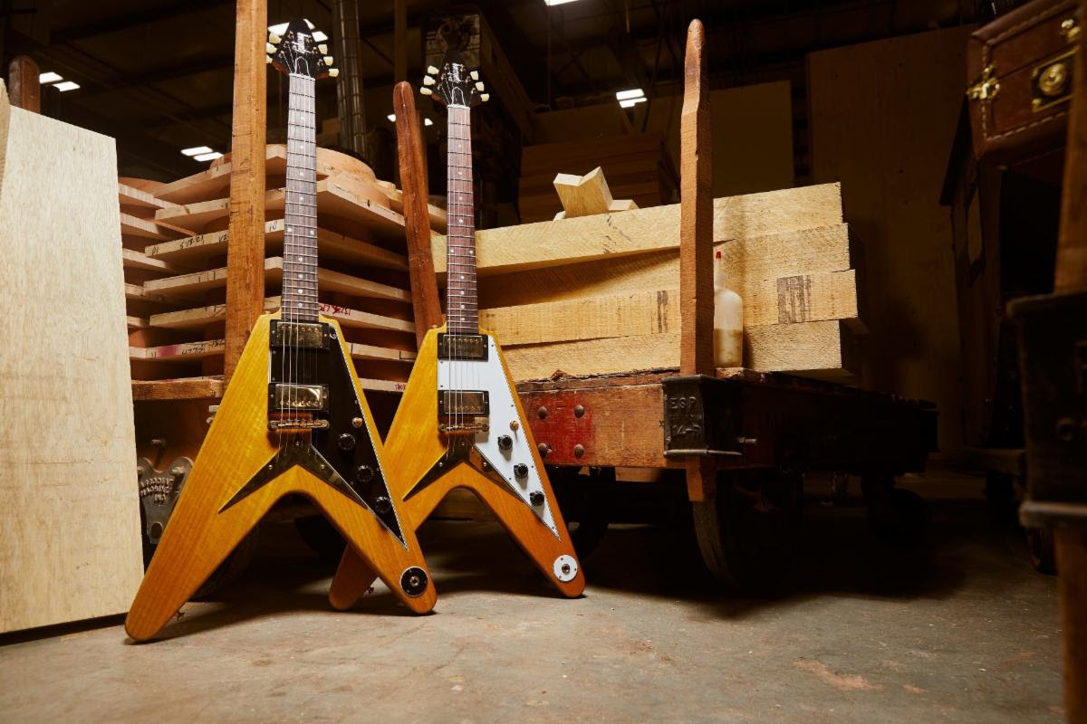 Gibson flying v guitars in workshop