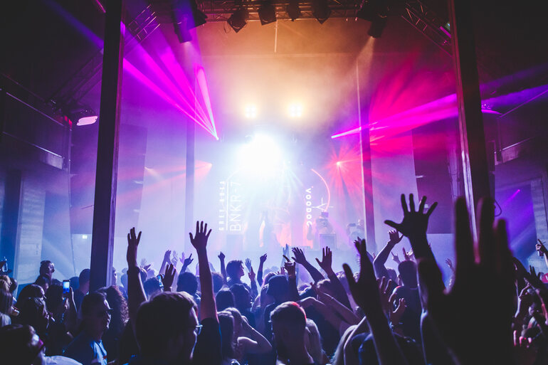 People cheering during a live music event