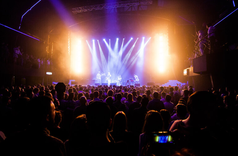 Concert crowd enjoying a live music performance in the UK