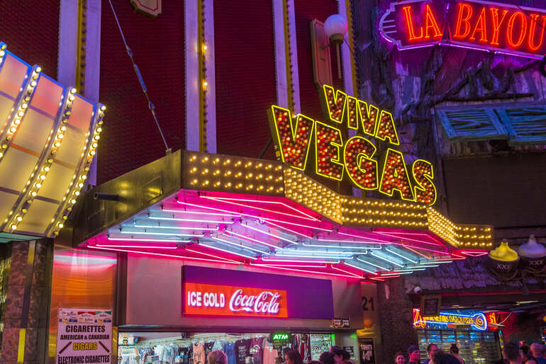 Viva Vegas neon lights and classic Las Vegas signage at night