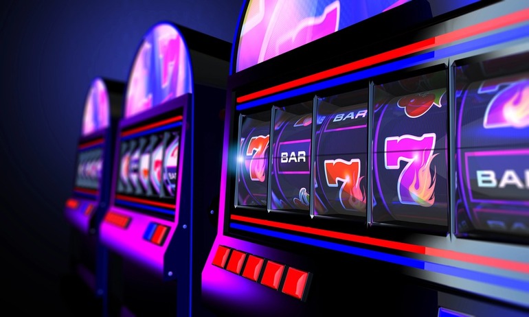 Music-themed slot machines with colorful reels and glowing lights for casino enthusiasts.