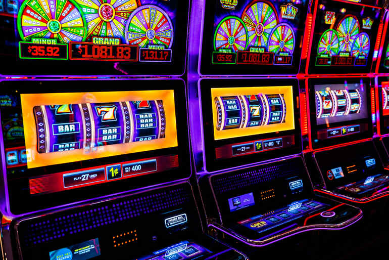 Colorful slot machines in a casino
