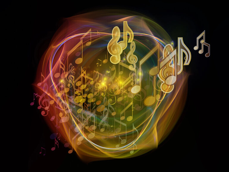 Abstract colorful music notes symbolizing the healing power of music therapy in addiction recovery