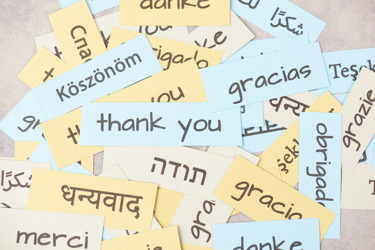 A collection of language varieties saying thank you