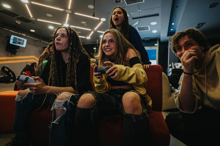 Friends playing late-night games