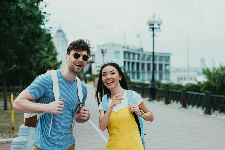 A couple is enjoying their traveling experience