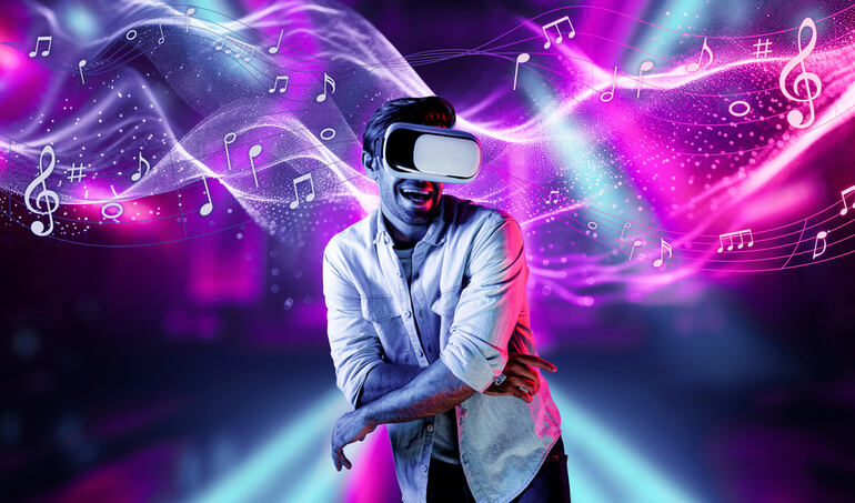 A man is enjoying digital music produced using AI