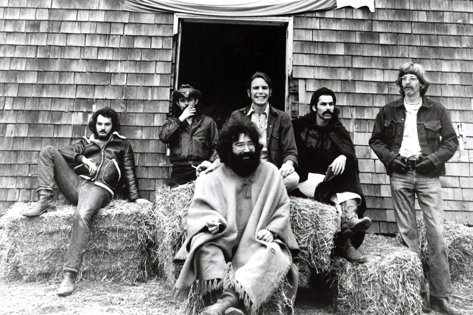 Grateful Dead photographed in the 1970s, ahead of their show at Cornell 5/8/77.