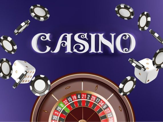 Casino roulette wheel with floating poker chips and dice, representing Nitro96 Casino gaming, live tables, and online entertainment for Australian players in 2026. 