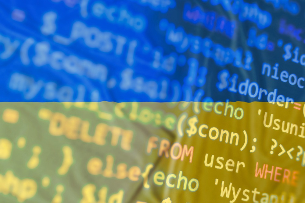 Computer code in blue and yellow tones.